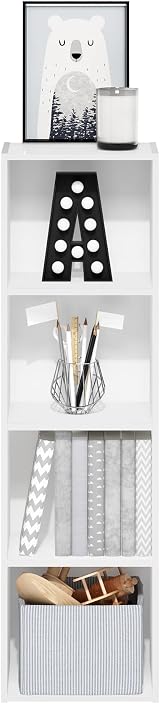 Furinno PASIR 4-Tier Book Shelf White 12x41.7x9.3 In Contemporary Design view 4