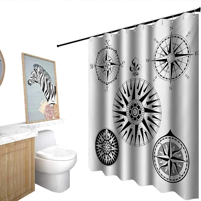 Compass Shower Curtain with Hooks Highly Detailed Five Windroses