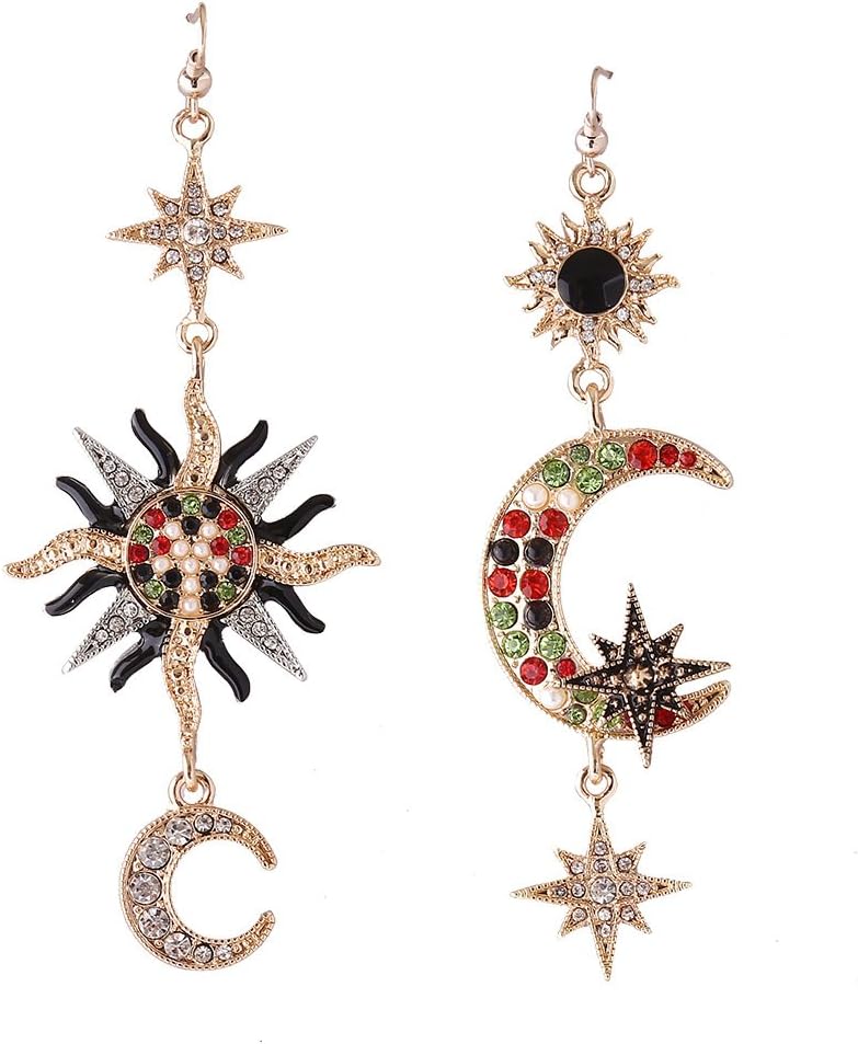 Exaggerated Luxury Sun Moon Stars Drop Rhinestone Punk Earrings for Women Jewelry Golden Boho Vintage Statement Earrings