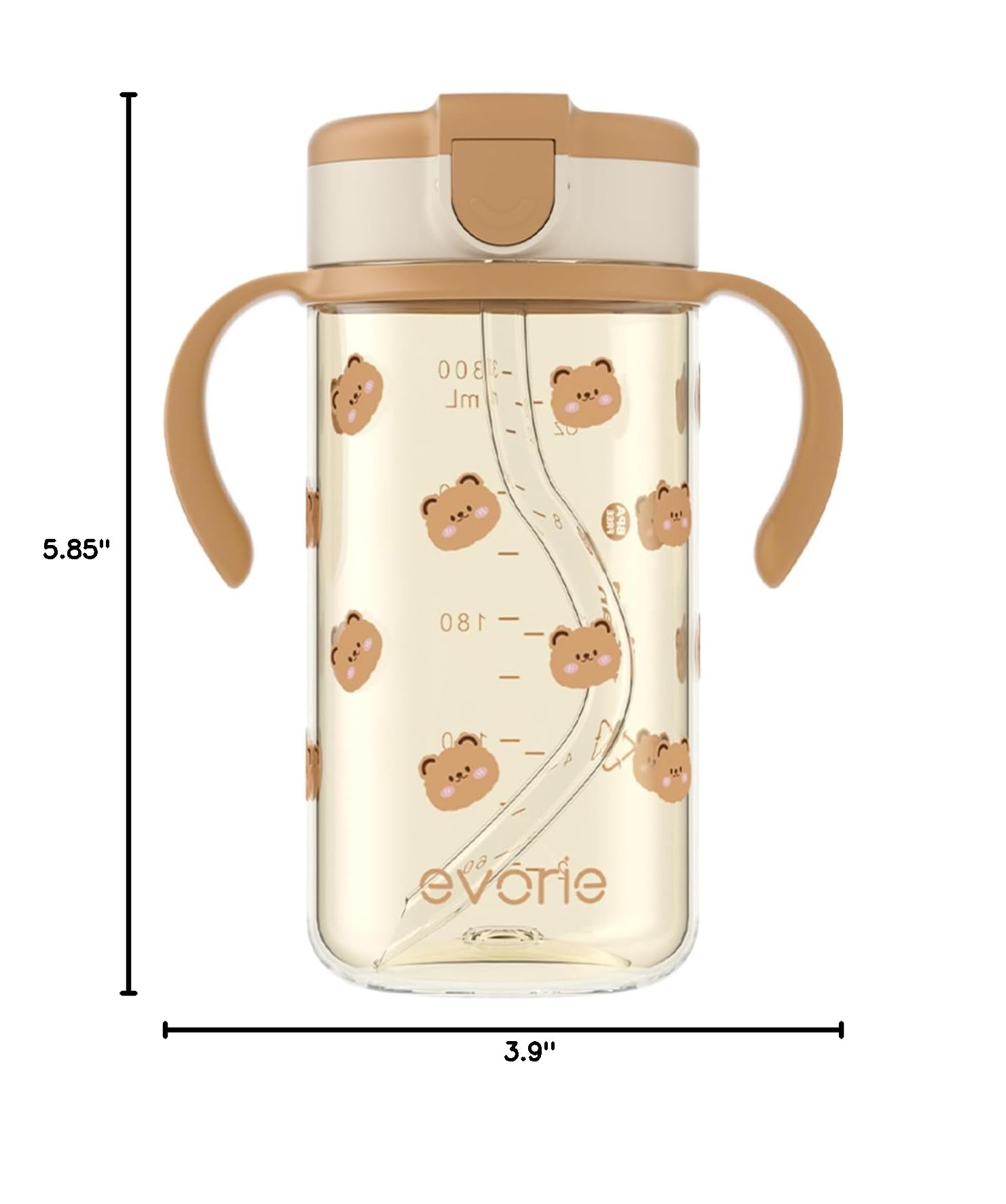 Evorie Tritan Spill Proof Toddler Straw Sippy Cup, 10 oz for Baby and Toddlers 1-3 Years Old, No Spill Straw Water Bottle with Removable Handles, Ideal for School, BPA-Free, Honey Bear