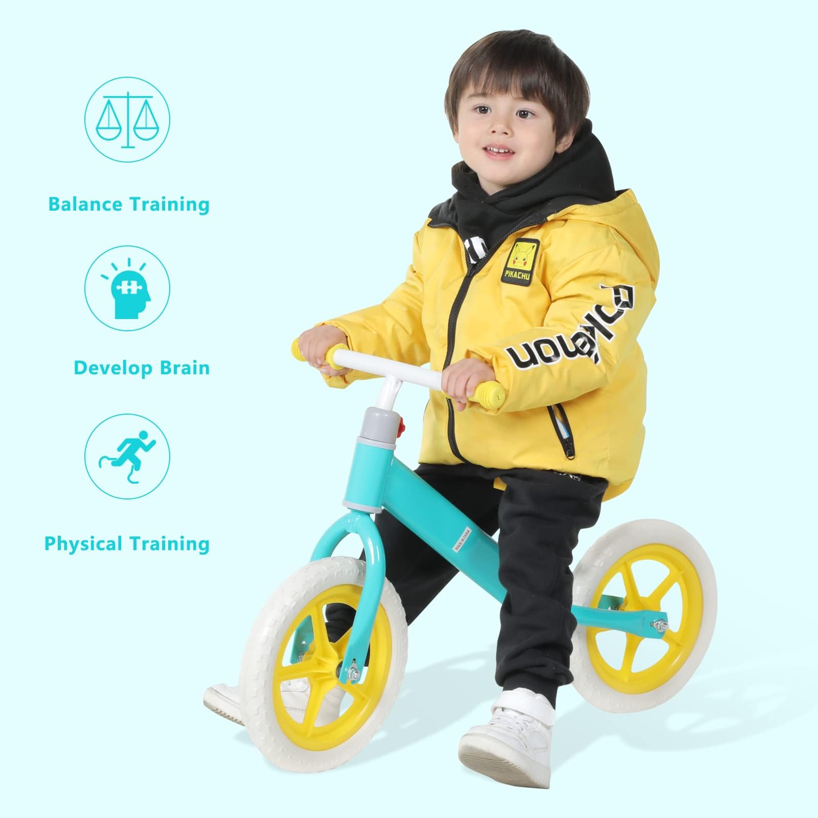 11 inch Kids Balance Bike for Over 3 Years Old Children, Adjustable Heights, Carbon Steel & PE Tires, Light Blue