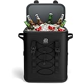 Zipperless Magnetic Cooler Backpack 30 Can, 48H Insulated Leakproof Soft Cooler with One-Hand Lid, Premium Waterproof TPU Cooler for Camping Fishing Gift for Men & Outdoor Lovers