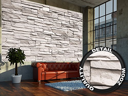 GREAT ART Wallpaper White Stonewall – Wall Decoration Slate Beige Stones 3D Optic Poster Stone Poster Paneling Rock Easy DYI (82.7x55 Inch)