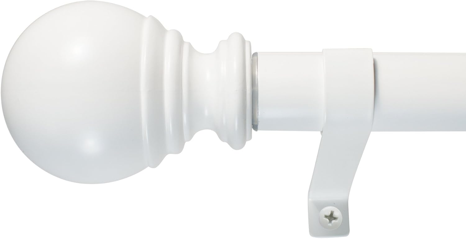 Window Treatment Hardware - Decopolitan 30409-WT72 1” Ball Single Telescoping Drapery Rod Set, 72 to 144-Inch, White