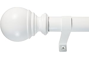 Decopolitan Ball Single Telescoping Drapery Rod Set, Short, White