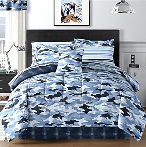 Sky Blue Camouflage Camo Army Boys Full Comforter Set (8 Piece Bed In A Bag) + HOMEMADE WAX MELT!