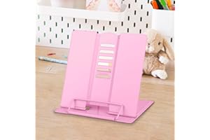 Honagu Small Book Stand Book Holder Metal Desk Book Stand for Reading Hands Free, Adjustable Cookbook Documents Holder, Portable Bookstand for Music Books, Textbook, Recipe, Tablet, Ipad (Pink)