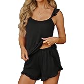 Ekouaer Womens Pajama Sets Ruffle Cami Top and Shorts 2 Piece Lounge Set Sleepwear, Summer Comfy Cute Bridal Pajama for Women