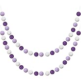 Boao 2 Pieces Wool Felt Ball Garland Colorful Pom Pom Garland Handmade 6.5 Feet Long 24 Balls Felt Banner for Wall Christmas Tree Decoration (Purple,White)