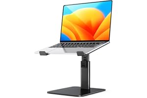 RIWUCT Laptop Stand for Desk, 8 Adjustable Height Aluminum Computer Stand, Ergonomic Laptop Riser Holder Sit to Stand Compatible with MacBook, Air, Pro and More 10"-16" Notebooks - Black