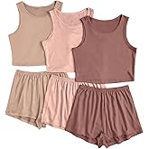 SOLY HUX Women's Pajamas 6 Piece Sleeveless Tank Top and Shorts Lounge Set Sleepwear
