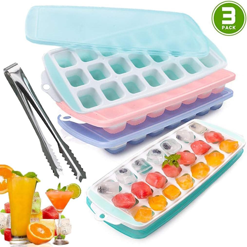 iMustech Ice Cube Trays Silicone with Ice Tong Easy Release Flexible BPA Free for Baby Food Storage Stackable Ice Cube Models with Removable Dishwasher Safe Make 63 Ice Cube for Whiskey