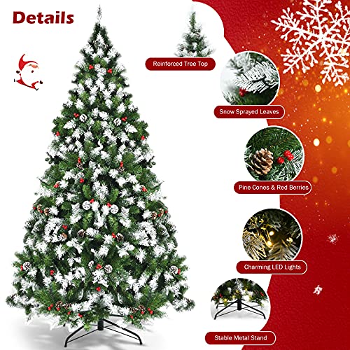Goplus 6ft Prelit Artificial Christmas Tree, Hinged Snow Flocked Xmas