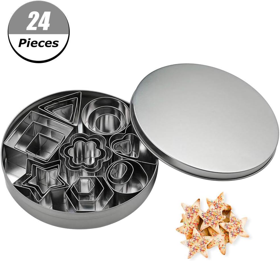 AhlsenL 24 PCS Stainless Steel Cookie Cutter Set Biscuit Cookies Cutters Molds Flower, Heart, Star, Geometric Shapes Best for DIY Baking Cake Decoration
