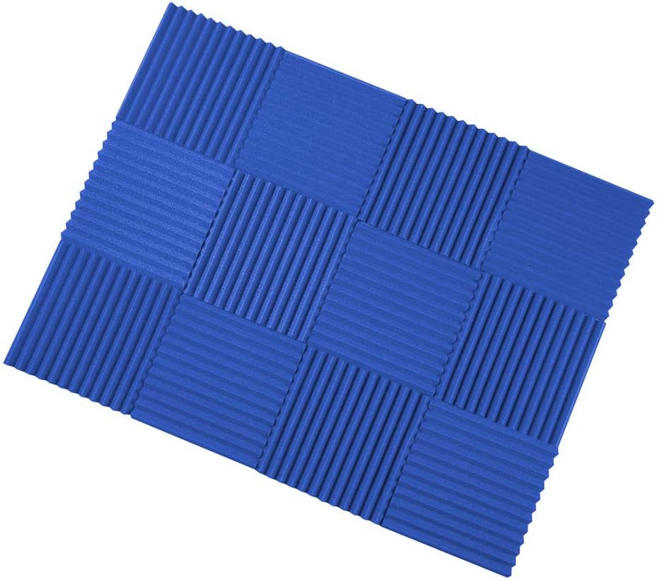 Hihey 12 Pieces Sound Insulation Cotton Acoustic Foam Sound Insulation Foam 30 x 30 cm Wedges Box Studio Acoustic Sound Insulation Tools blue