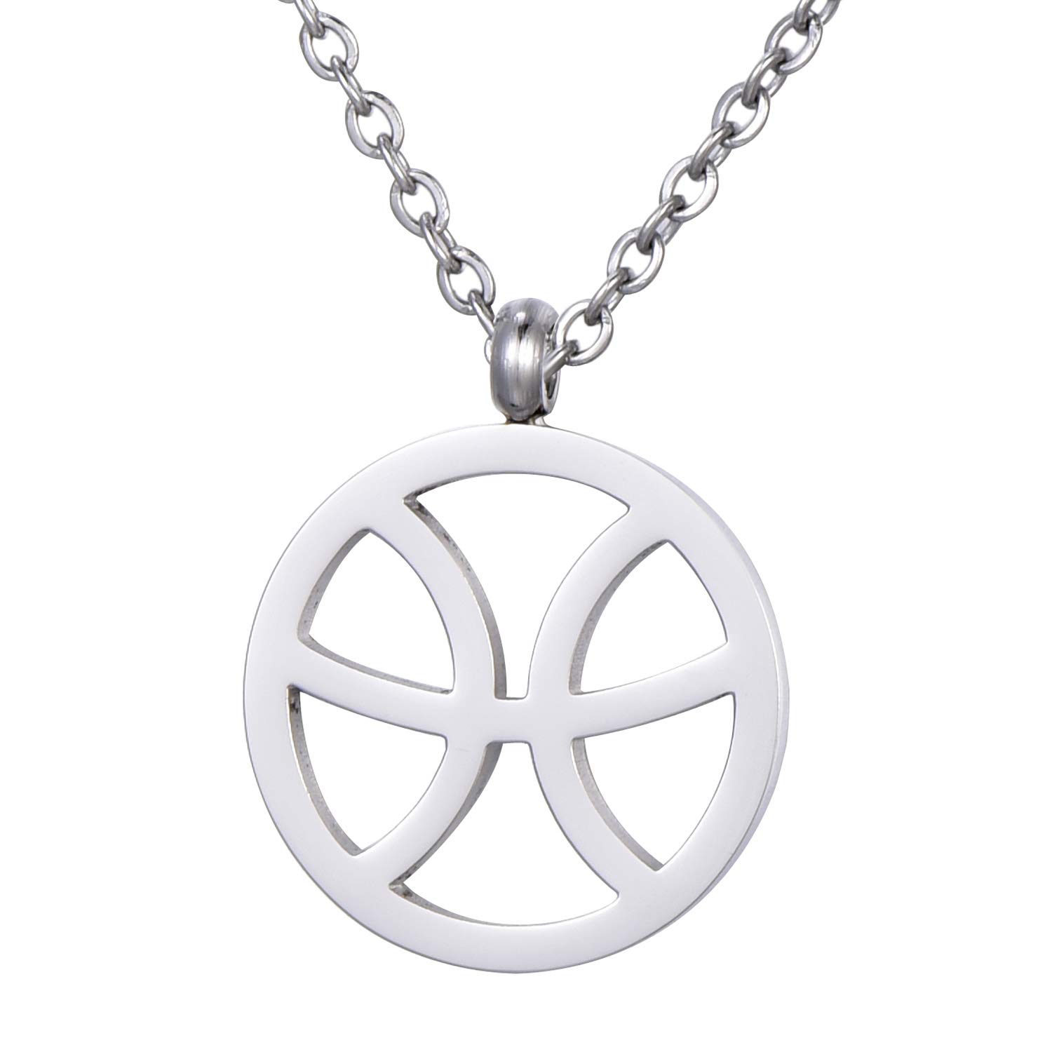 Morella Women's Stainless Steel Necklace Silver with Pendant Star Sign Pisces in a Velvet Bag