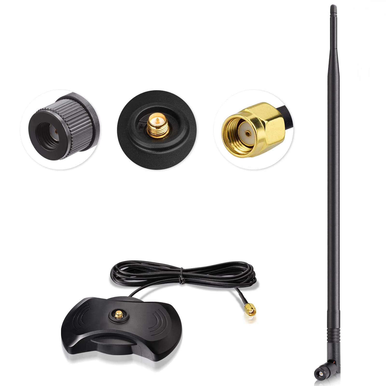 Eightwood WiFi Antenna 2.4G 5.8G RP-SMA male 12dBi Aerial Tilt and Roll WLAN Antenna with Magnetic Base for Scheda WiFi Schede PCI Router Wireless Bluetooth ZigBee