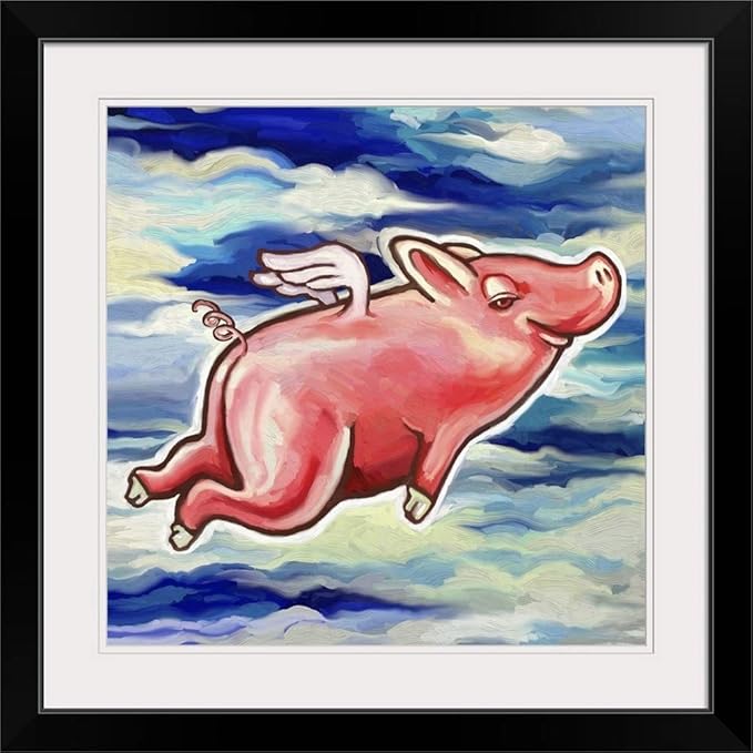 GREATBIGCANVAS Flying Pig Black Framed Wall Art Print