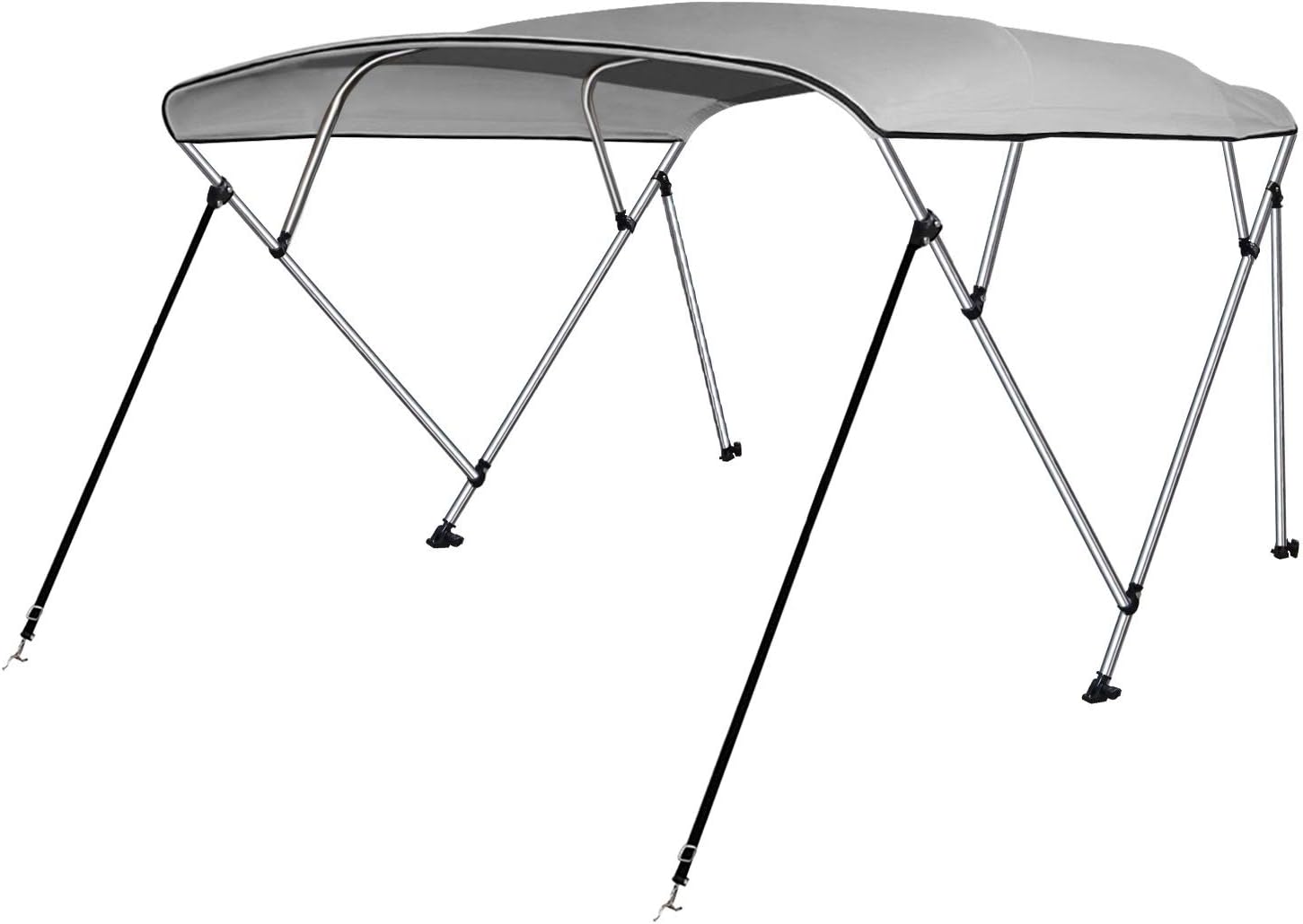 RVMasking 3 / 4Bow Bimini Top Boat Cover with 2 Rear Support Pole + 2 Straps + Storage Boot + 8 Deck Mounts, 800D Solution-Dyed Fabric, 6'L x 46" H x 67"-72" W