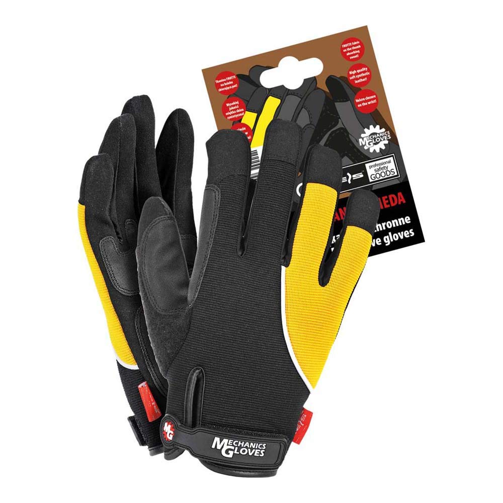 Reis Rmc-Andromeda_L Mechanics Gloves Protective Gloves, Black-Yellow, Large Size, Pack of 12