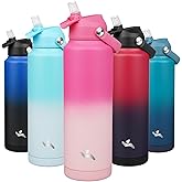 Konokyo Insulated Water Bottle with Straw Lid,40 oz Stainless Steel Vacuum Metal Bottle with Silicone Handle,Cherry Blossom