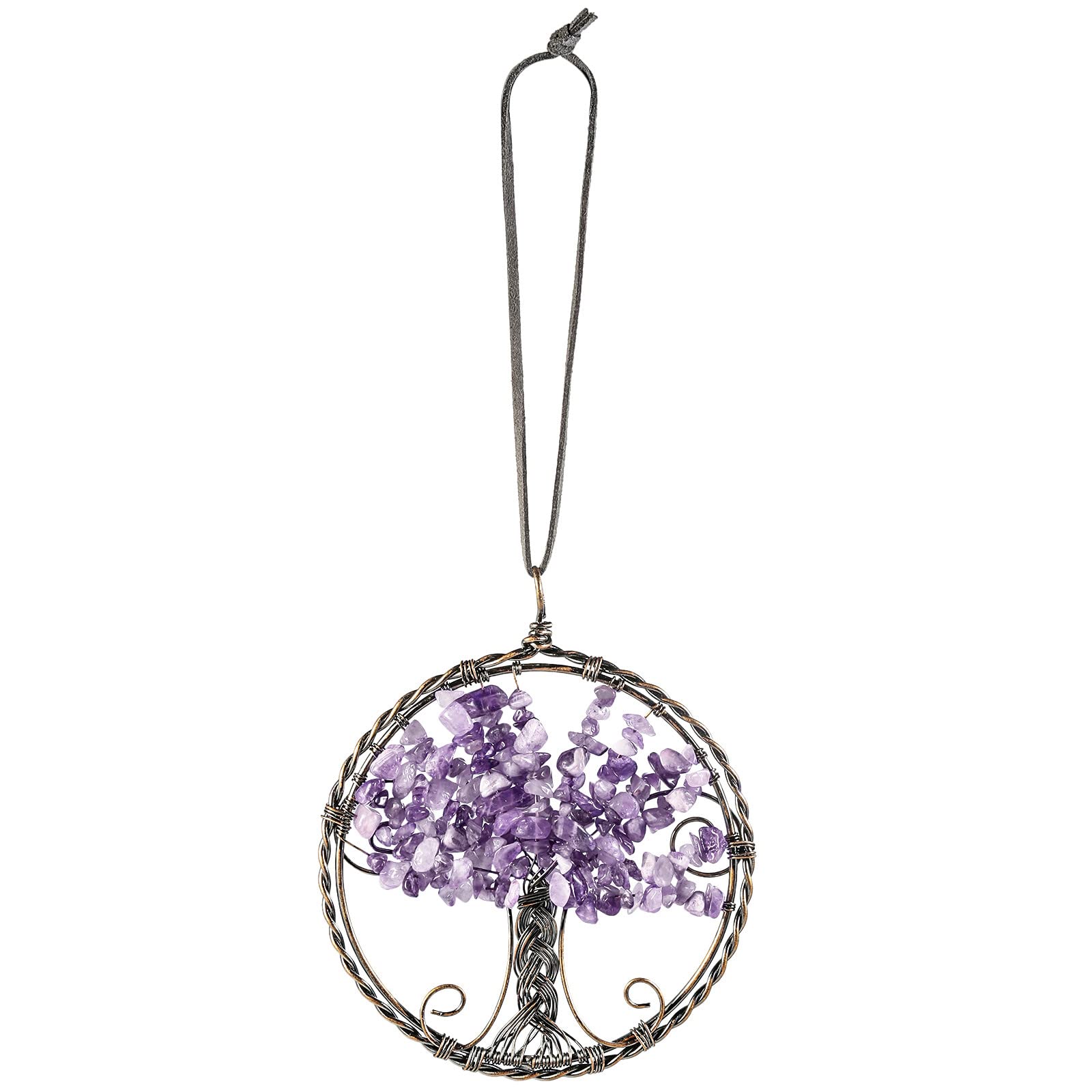 Nupuyai Amethyst Tree of Life Hanging Ornament, Energy Crystals Healing Stone Feng Shui Ornament Home Window Wall Art Good Luck Car Office Decor