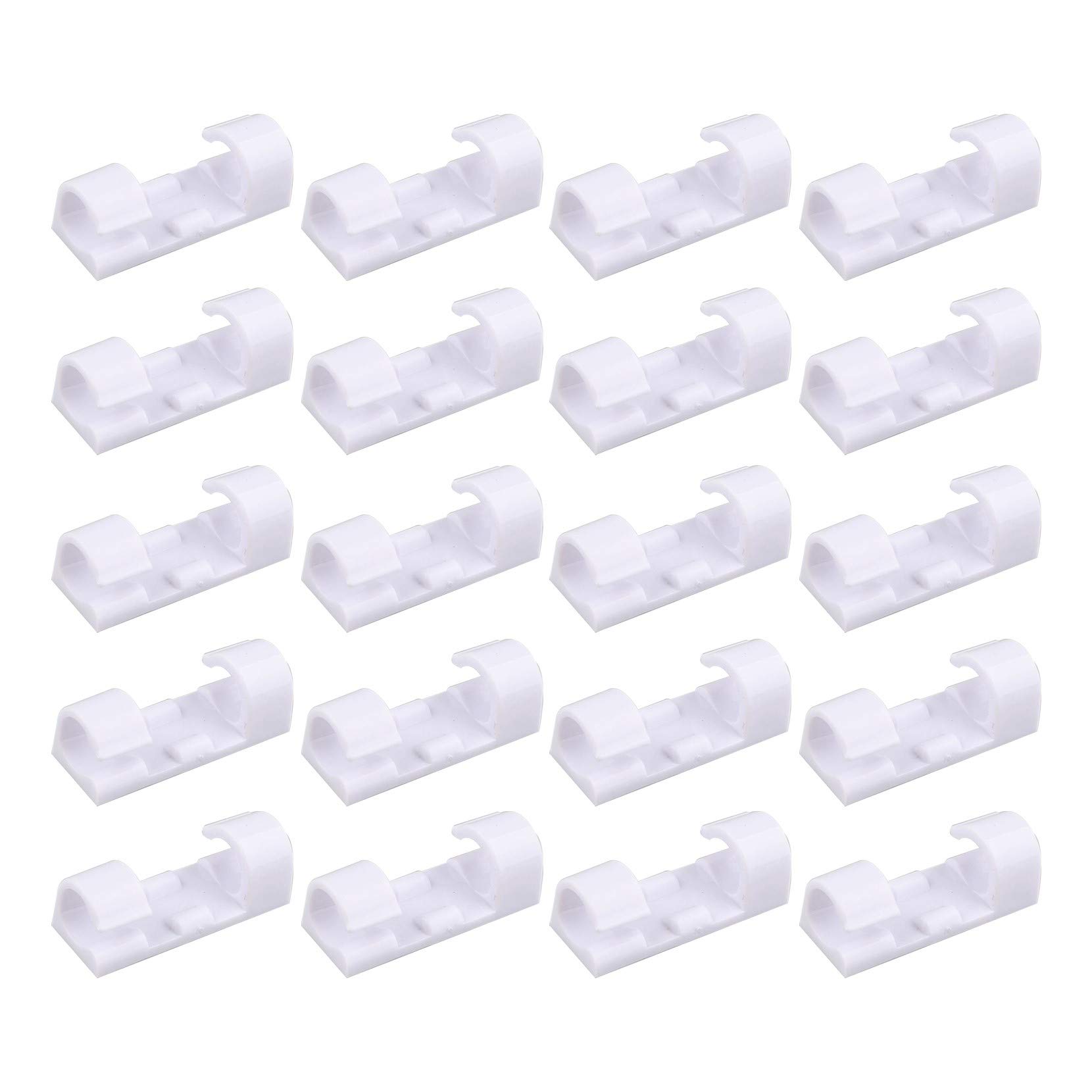 Futheda 20Pcs Strong Self-Adhesive Small Cable Clips Cable Drop Wire Holder, Durable Mount-Round Plastic Cord Management Organiser Clamps for Desk Wall Home Office (White)