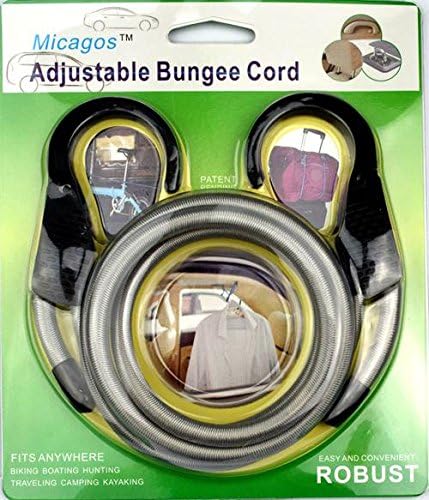 micagos 48 inch Grey Bungee Straps Cords With Wide Opening Steel Hooks Elasticated Rope Cord Car Bike Luggage Tie Down