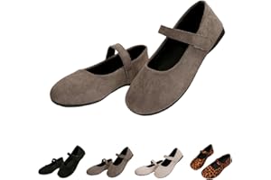 Women's Suede Mary Jane Round Toe Ballet Shoes, with Straps Lightweight Breathable Comfortable Dressy Shoe