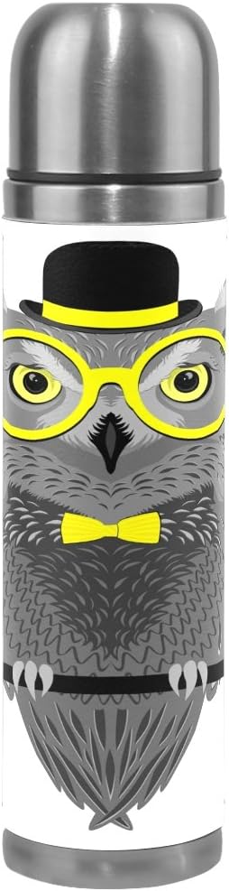 XinMing Cartoon Owl Glasses Hat Stainless Steel Water Bottle Insulated Vacuum Cup 14oz Double Walled Thermos for Sport Events