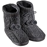 Women's Cable Knit Booties, Black, Large