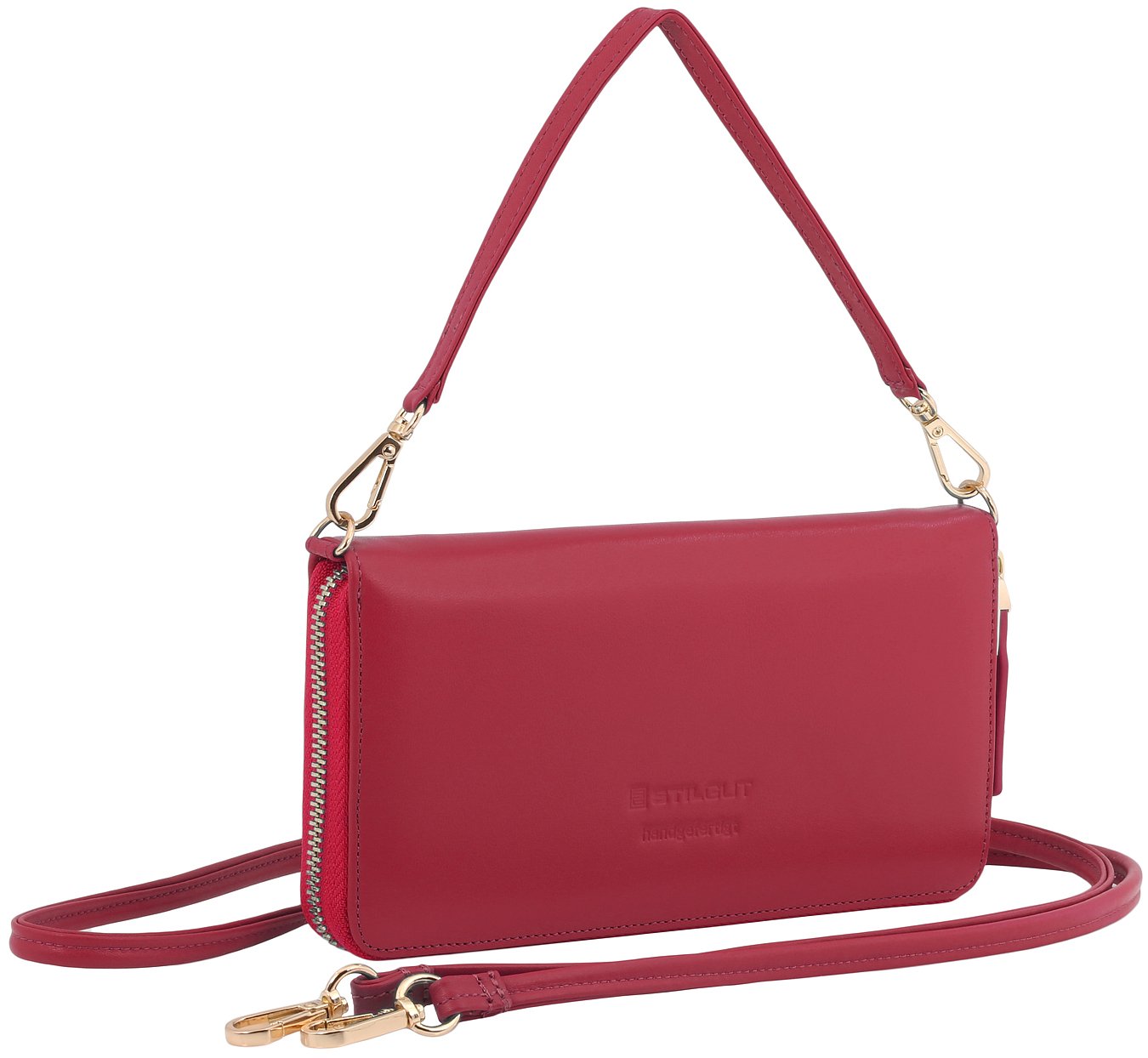 StilGut Smart Leather Wallet Clutch 3in1: Purse, Smartphone Case & Crossbody Bag, Red Nappa