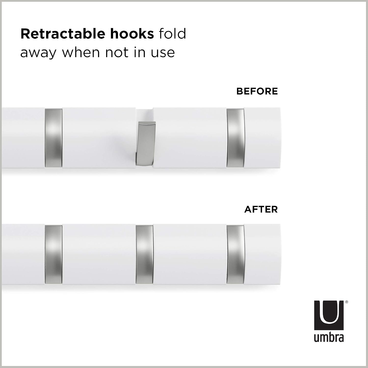 Umbra Flip Wall-Mounted Coat Rack with 5 Hooks, Modern, Space-Saving Storage for Hats Jackets, Bags, Entryway, Mudroom - Image 5