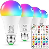 MELPO Led Light Bulb, 12W, 120 Watt Equivalent, 2700K/4500K/5700K 3CCT | 9 RGB Colors, Color Changing Light Bulb with Remote Control, DIY Flash/Sleep/Timer Mode, 1300LM, A19 E26 Light Bulbs (4 Pack)