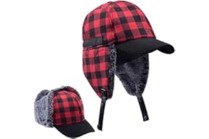 ZffXH Winter Plaid Warm Trapper Hat Fur Ear Flaps Buffalo Elmer Fudd Cadet Aviator Baseball Ushanka Cap Hunting Men Women