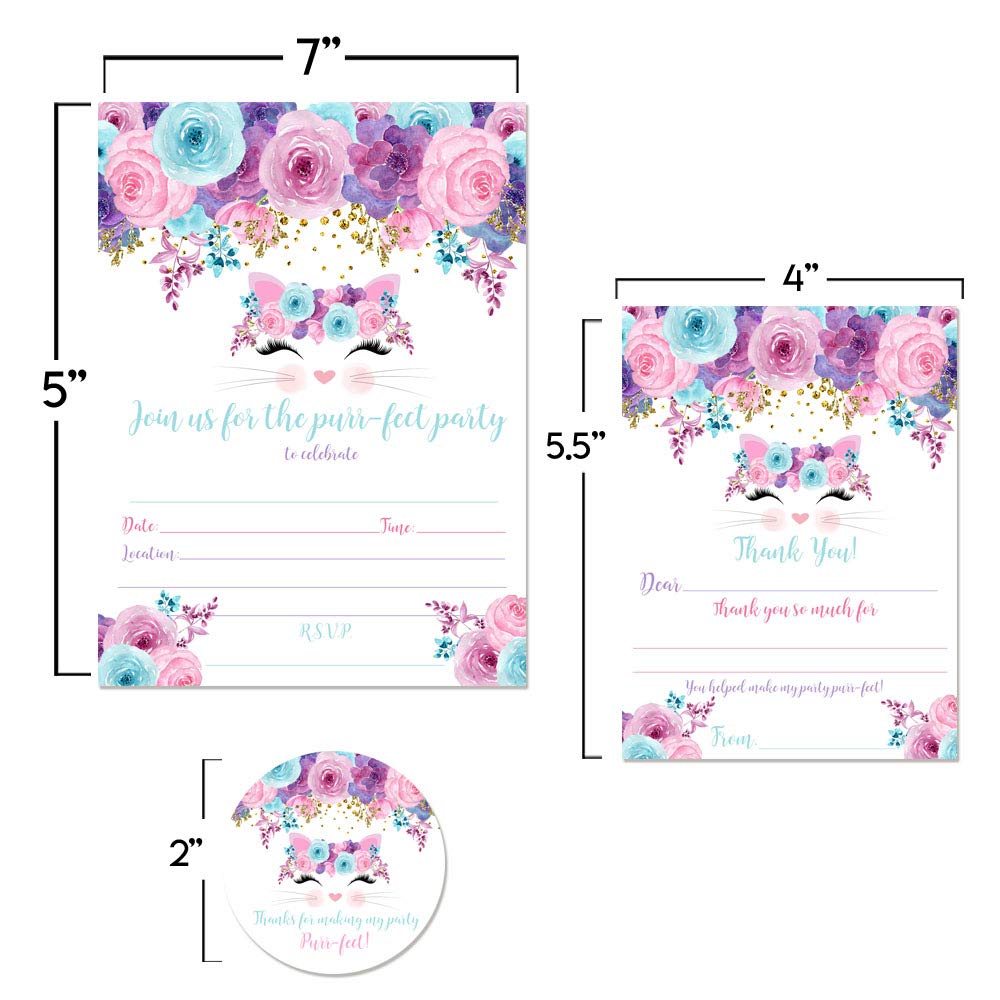 Download Party Supplies Thank You Party Favor Stickers And Envelopes Thank You Cards Deluxe Watercolor Floral Kitty Birthday Party Bundle Includes 20 Each Of 5x7 Fill In Invitation Cards Invitations Cards