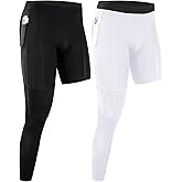 Roadbox Men's Basketball One Leg Tights, 1/2 Single Leg Compression Pants Sports Base Layer Leggings Underwear with Pockets