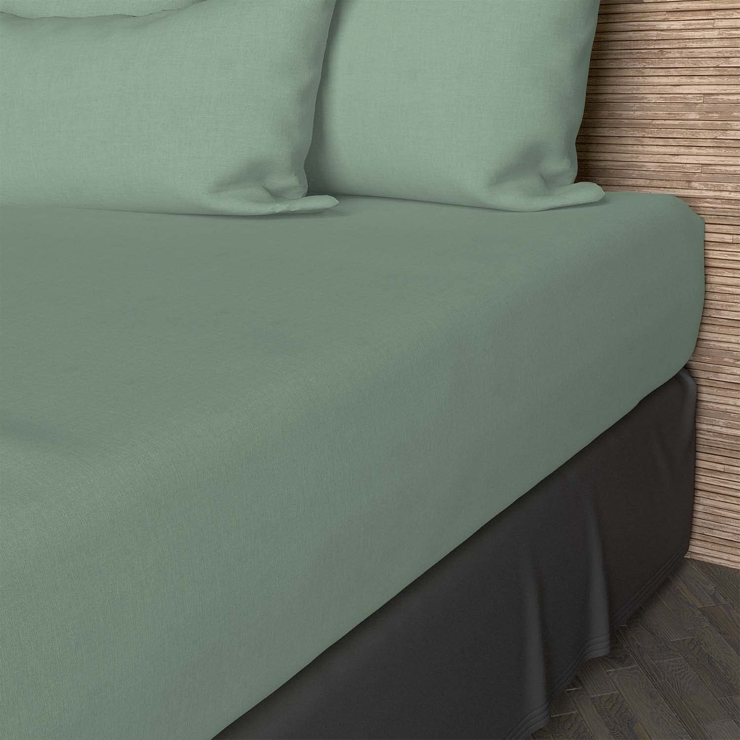 Soleil d'ocre, Fitted Sheet, Cotton, 57 Threads, Sea Green, 90 x 200 cm