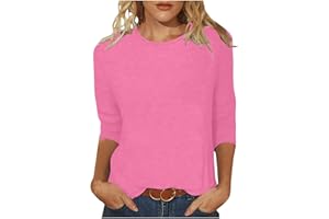 GOFLIC 3/4 Length Sleeve Tops for Womens Summer Casual Trendy Blouses Crewneck Solid Cute Basic Shirts Loose Fit Pullover