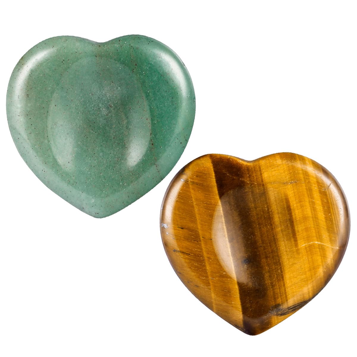 Nupuyai Green Aventurine & Tiger's Eye Heart Thumb Worry Stone Set, 2pcs Natural Healing Crystal Pocket Palm Stone for Anxiety Stress Relief Reiki Therapy