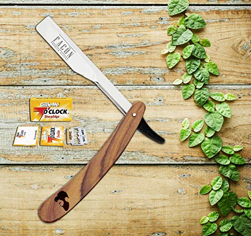 Free Blades + Facón Professional Wooden Straight Edge Barber Razor - Salon Quality Cut Throat Shavette - Thumbnail 4