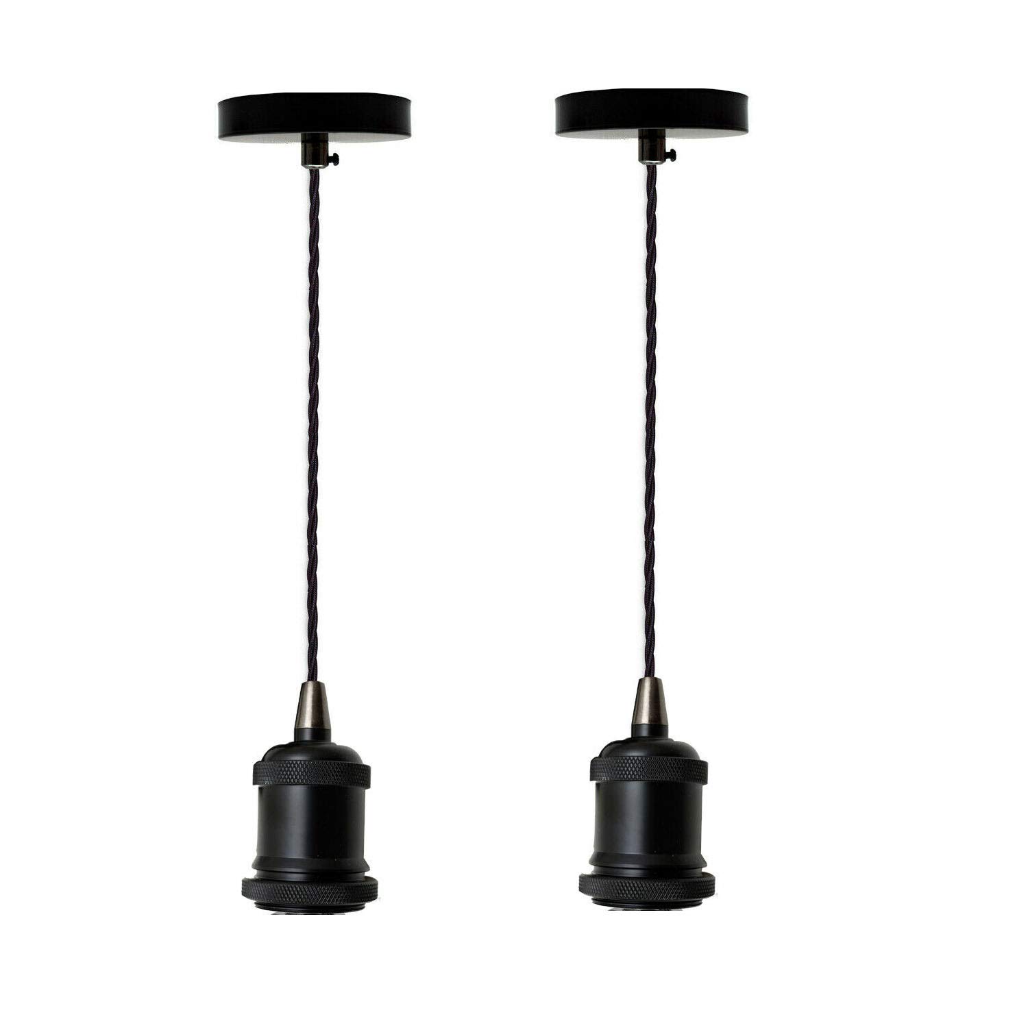 LEDSone 2 Pack Ceiling Pendant Light Fitting 100cm Adjustable Twisted Cable Lamp Holder Full Kit for Kitchen, Living Room, Bedroom, Dining Room, Hallway