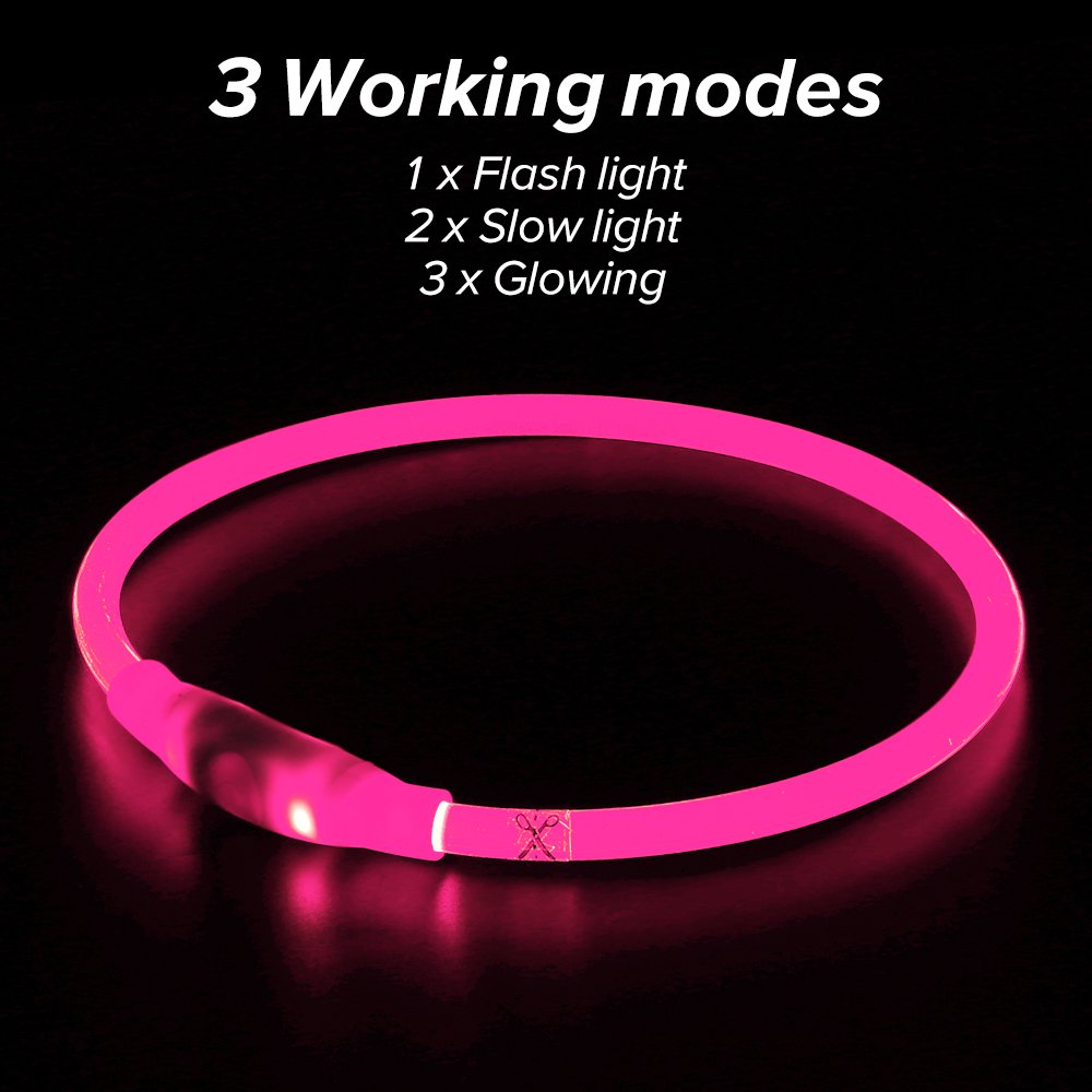 Illumifun Led Dog Collar, USB Rechargeable TPU Cuttable Light Up Collar Make Your Dogs Seen & Safe in the Dark (Candy Pink)