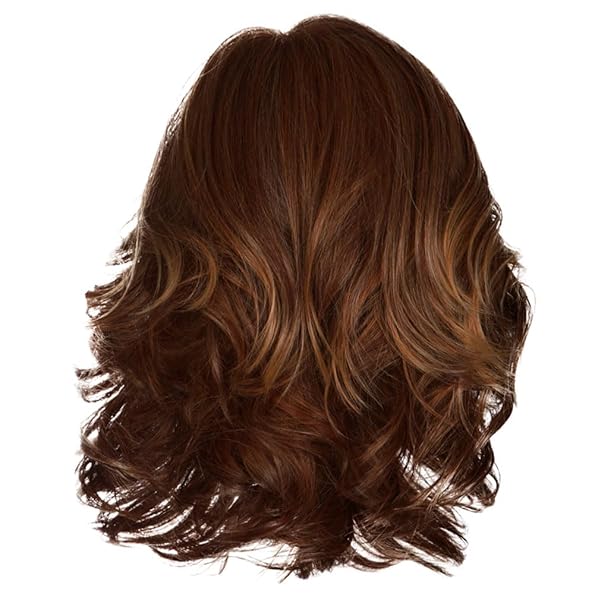 RAQUEL WELCH FLIP THE SCRIPT MID-LENGTH LAYERED WIG WITH LACE FRONT AND MEMORY CAP LLL, AVERAGE CAP SIZE, RL5/27 GINGER BROWN