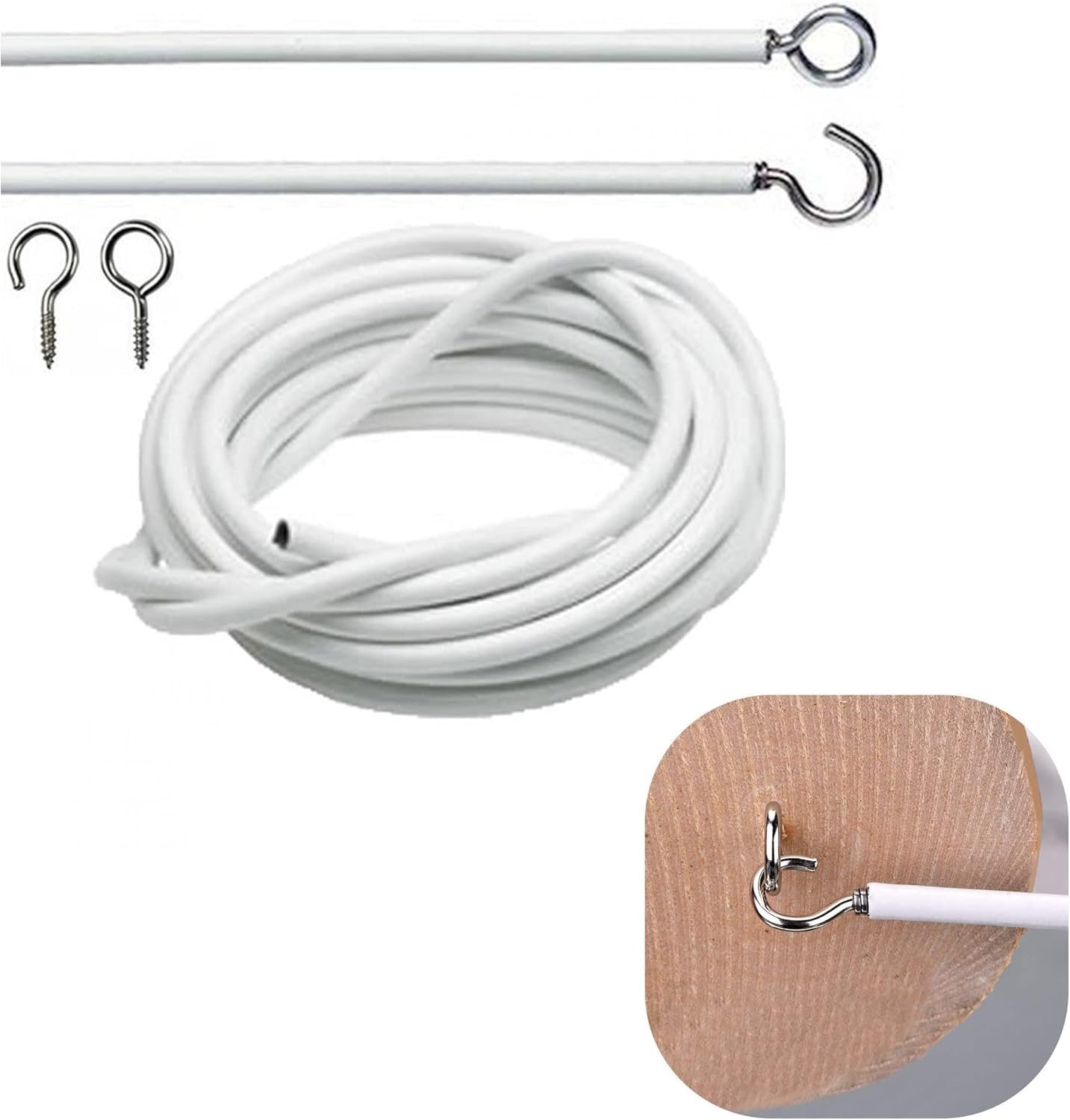 Photo 1 of Meluvora Net Curtain Wire White Hanging Window Cord Cable Kit 2-4 Meters String with Self-Adhesive Hook Eyes for Curtain Rod(3m/118.11inch)