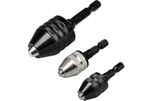 KPROE 3Pcs Keyless Shank Drill Chuck Adapter Set, 1/4" Hex Shank Quick Change Bit Holder (0.3-8mm)- Fits Impact Drivers & Power Tools, for Milwaukee, DeWalt, Makita(3-Piece)