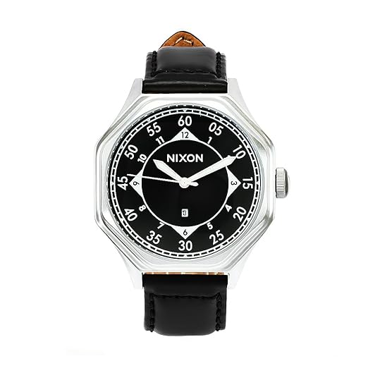Buy Nixon Mens A196000 Falcon Black Leather Black Dial