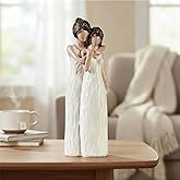 BUTILIVEEN 10.6" H Mother and Daughter Hugging Figurines, Gifts for Mom from Daughter, Tabletop Shelf Decor, White, Resin