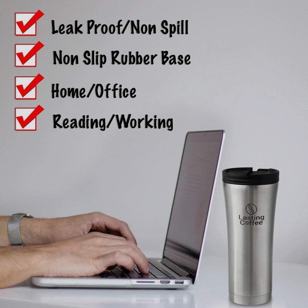 Amazon Com Lasting Coffee Leak Proof Dishwasher Safe Double Wall Vacuum Insulated Stainless Steel Travel Mug 16 Oz Silver Kitchen Dining