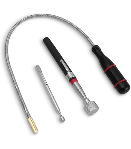 6-in-1 Magnetic Pickup Tool Set With LED Light, 8LB Telescoping Magnet, Flexible Snake Magnet, Inspection Mirror, And 4-Pocket Belt Pouch – For Mechanics, Auto Repair, DIY